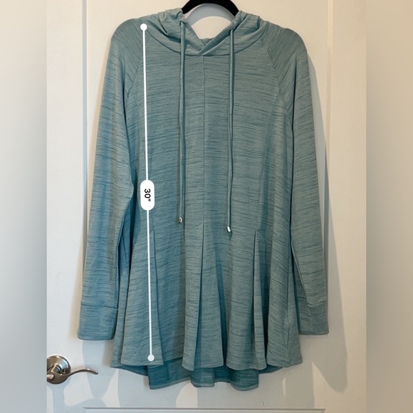 Soft Surroundings Aqua Heather Stretch Knit Riverland Tunic Hoodie Size Large - Picture 7 of 8